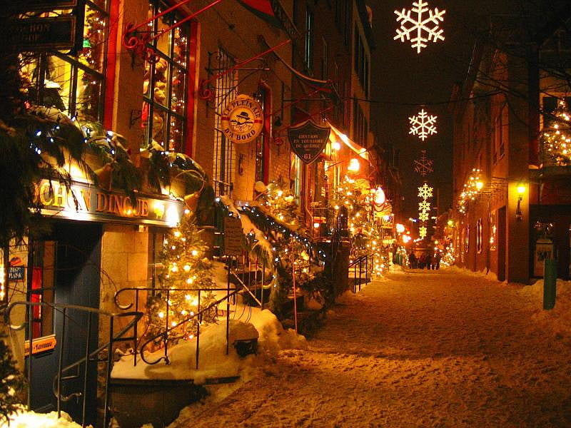Christmas night, christmas, snow, lights, night, winter, HD wallpaper
