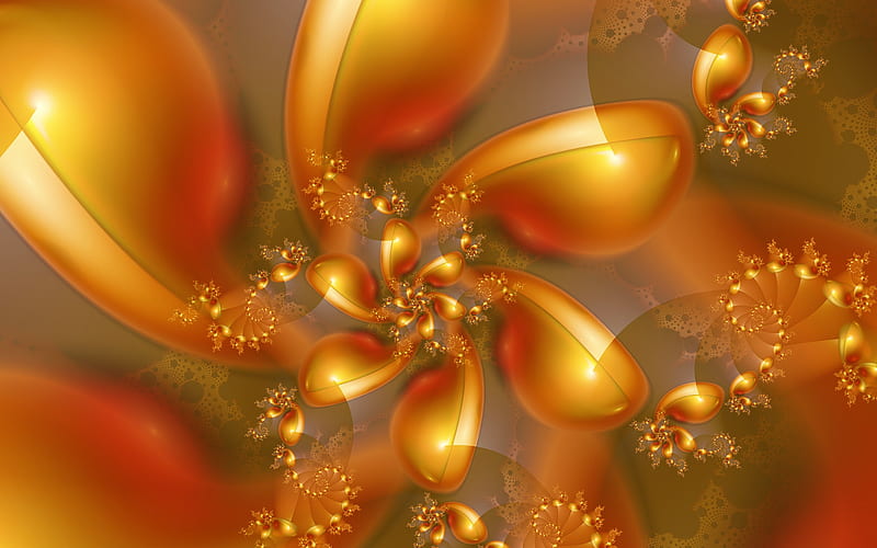 Big Scoops, 3d, orange, spiral, fractals, scoop, abstract, HD wallpaper