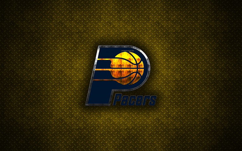 Indiana Pacers American Basketball Club, metal logo, creative art, NBA, emblem, yellow metal background, Indiana, USA, basketball, National Basketball Association, Eastern Conference, HD wallpaper