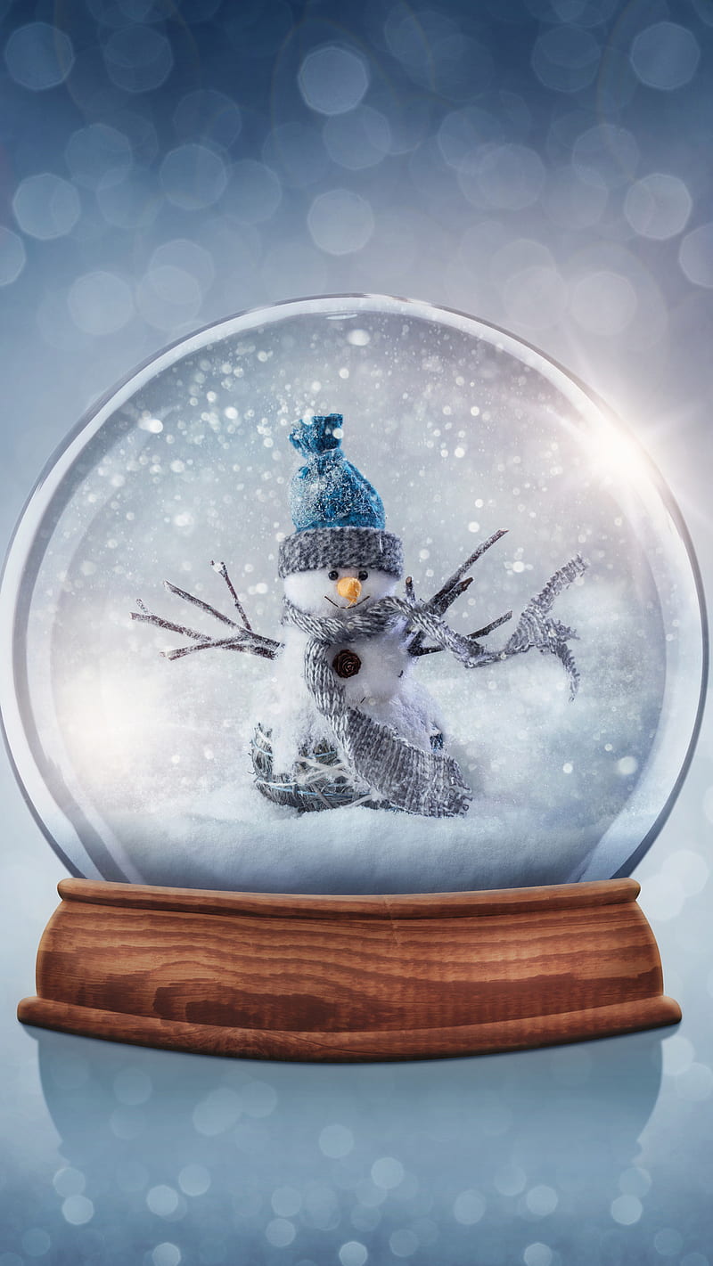 Snowman Snowglobe, chill, frost, snow globe, snowman, white, winter, HD phone wallpaper