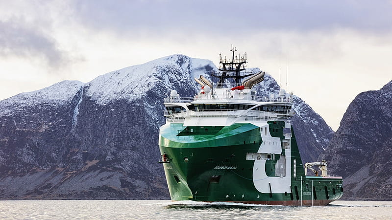bourbon arctic offshore supply ship, bourbon, mountain, ship, ocean, arctic, HD wallpaper