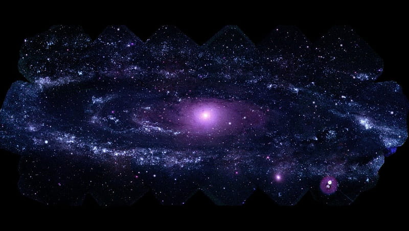 M31 - Andromeda in UV, University of Maryland, Composite, amazing, Messier Objects, M31, Goddard, NASA, galaxy, UV, purple, universe, astronomy, Andromeda, HD wallpaper