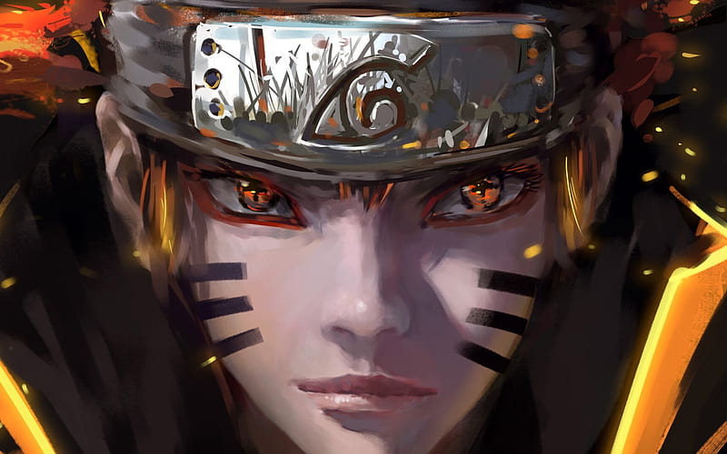 Naruto Uzumaki, fire, close-up, Naruto characters, manga, samurai, artwork, Naruto, HD wallpaper