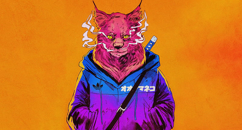 Badass Cat , cat, artist, artwork, digital-art, HD wallpaper