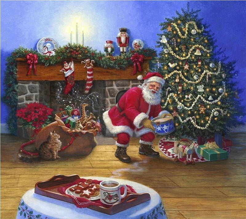 By Ruth Sanderson (DETAIL), art, tree, santa, christmas, ruth sanderson, painting, HD wallpaper