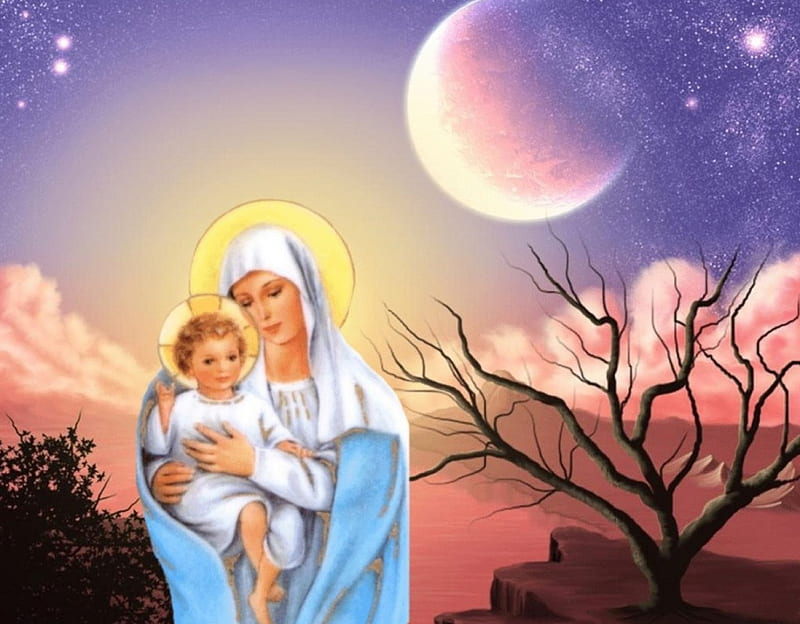 Carring the Divine Baby Jesus, christ, jesus, virgin, mary, mother, HD wallpaper
