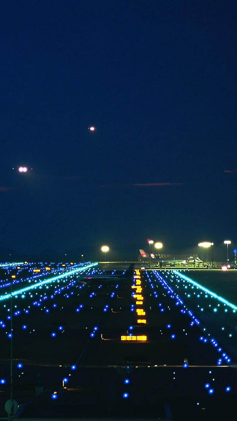 Runway city lights, city, lights, night, runway, HD phone wallpaper