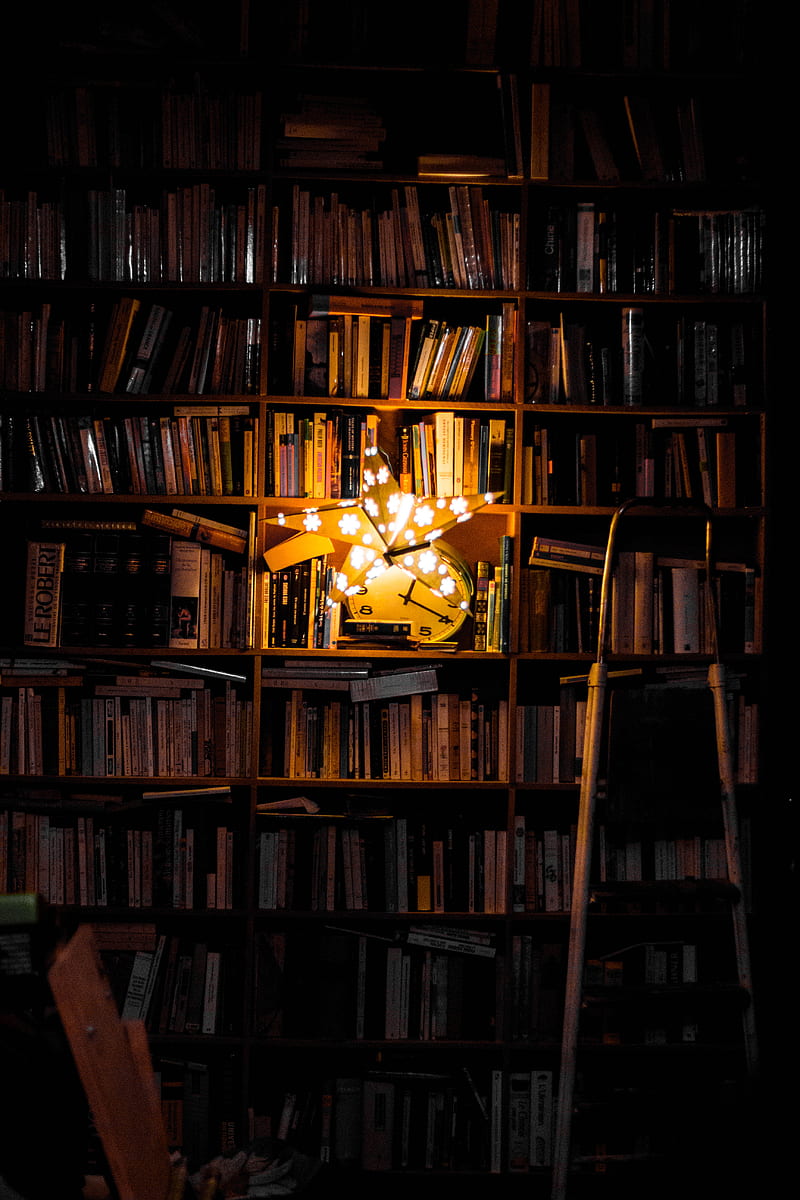 graphy of bookshelf and star LED light decor, HD phone wallpaper