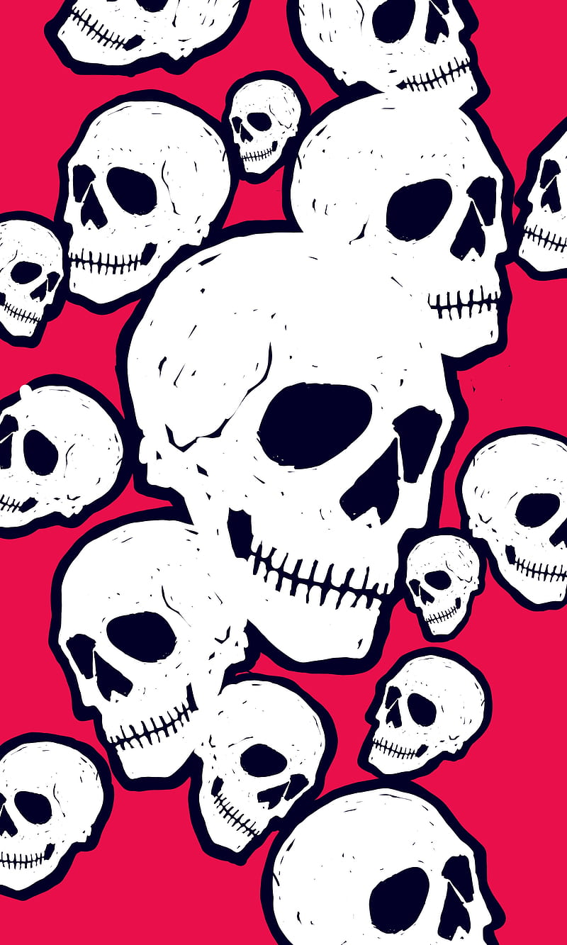 Red Doom Skulls, badass, bones, dead, drawing, illustration, pattern, rough, skull, HD phone wallpaper