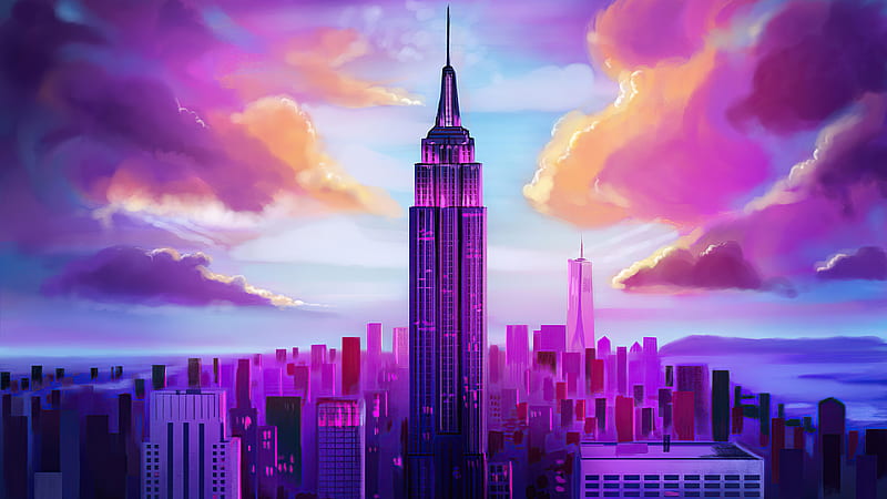 Purple Tall Buildings Minimal, HD wallpaper