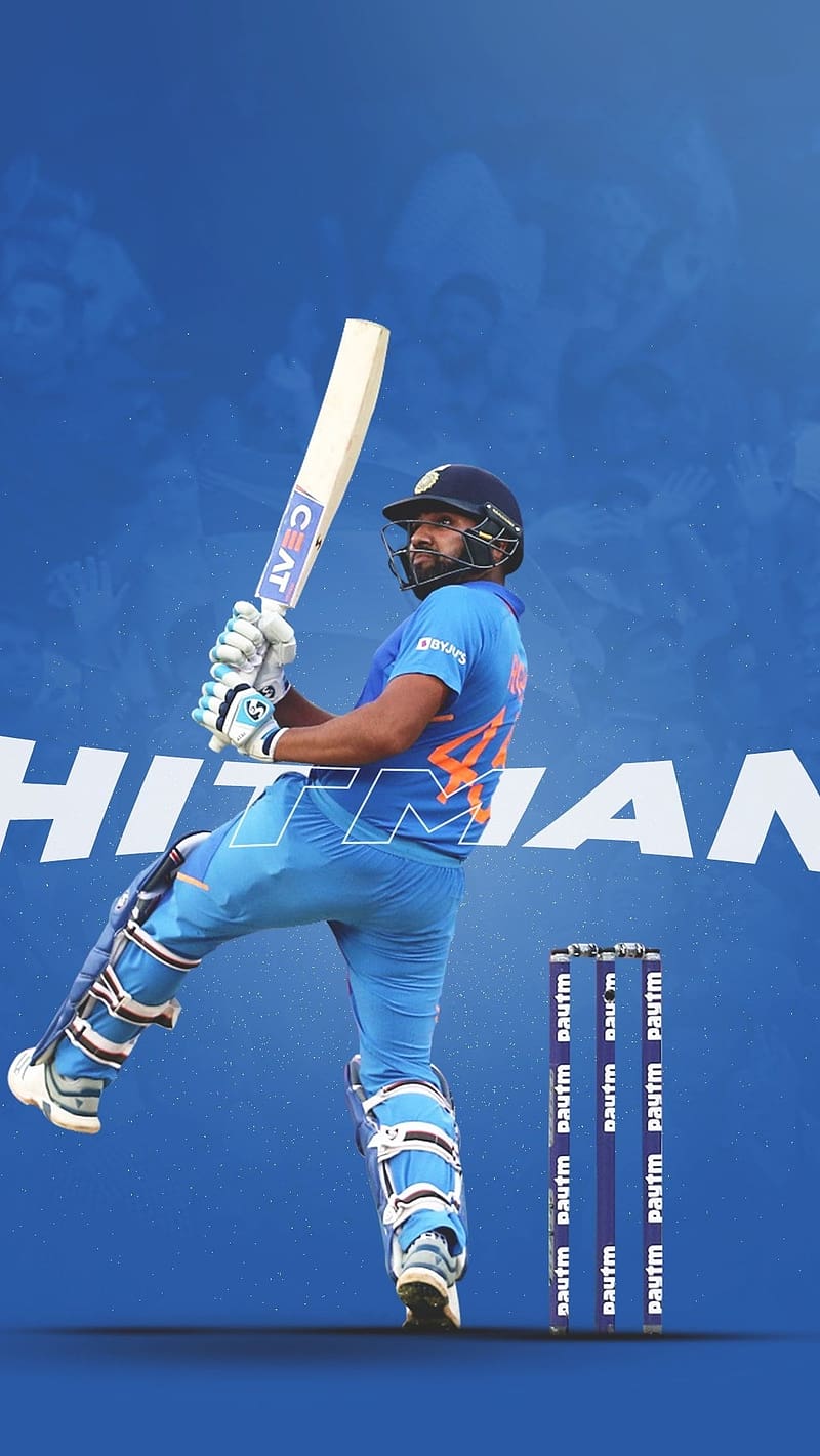 Rohit Sharma With Blue Background, rohit sharma, blue background, hitman, blue jersey, indian, HD phone wallpaper