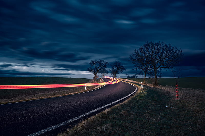 timelapse graphy of road and bare trees, HD wallpaper