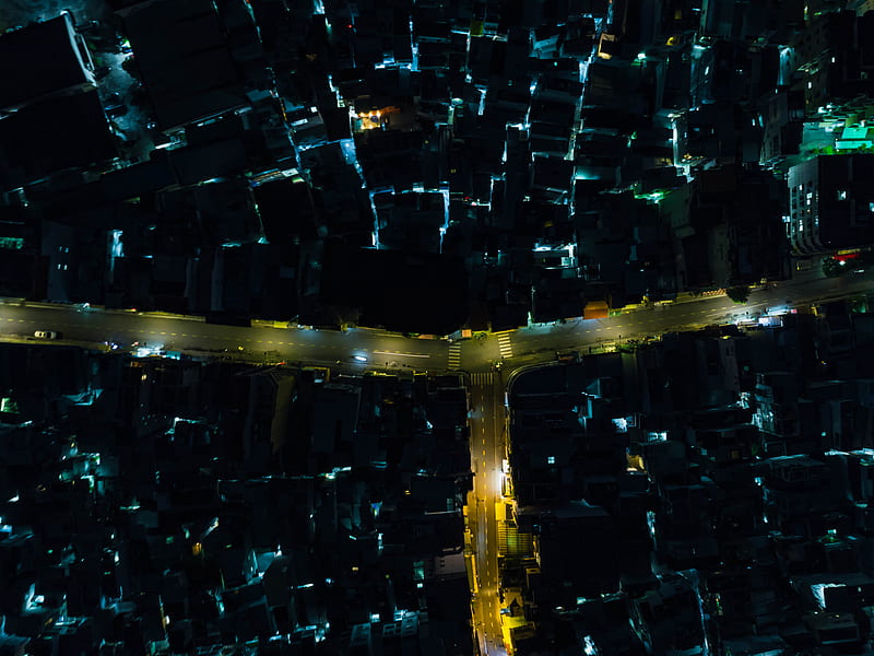 night city, city, road, crossroads, illumination, dark, HD wallpaper