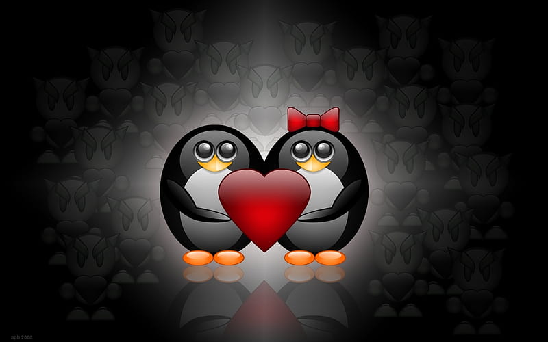 Love Penguin, love, heart, penguin, red heart, penguins, HD wallpaper