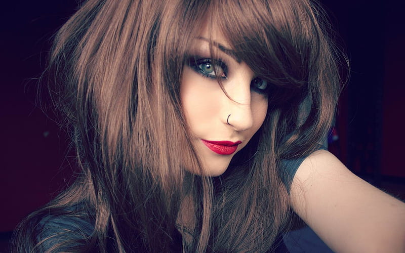 brunette face makeup piercings-, HD wallpaper