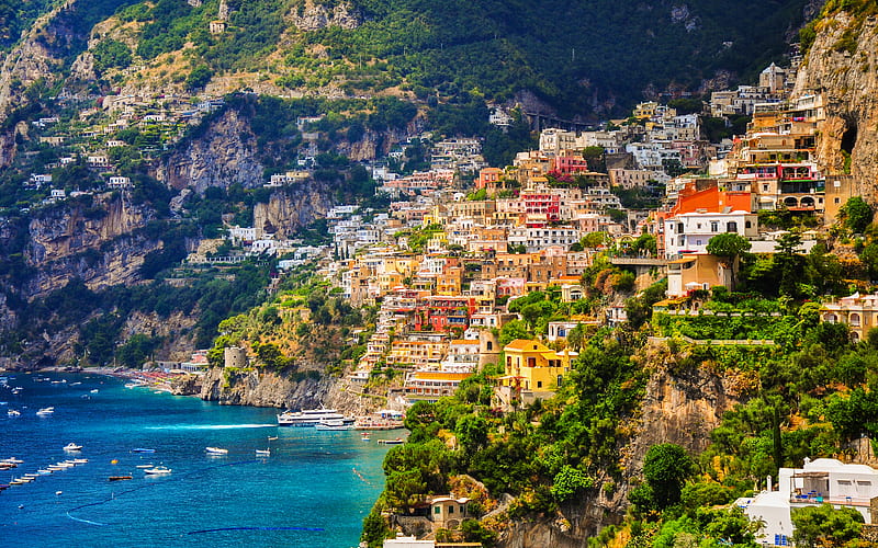 Amalfi summer, sea, Salerno Bay, coast, Salerno, Italy, HD wallpaper