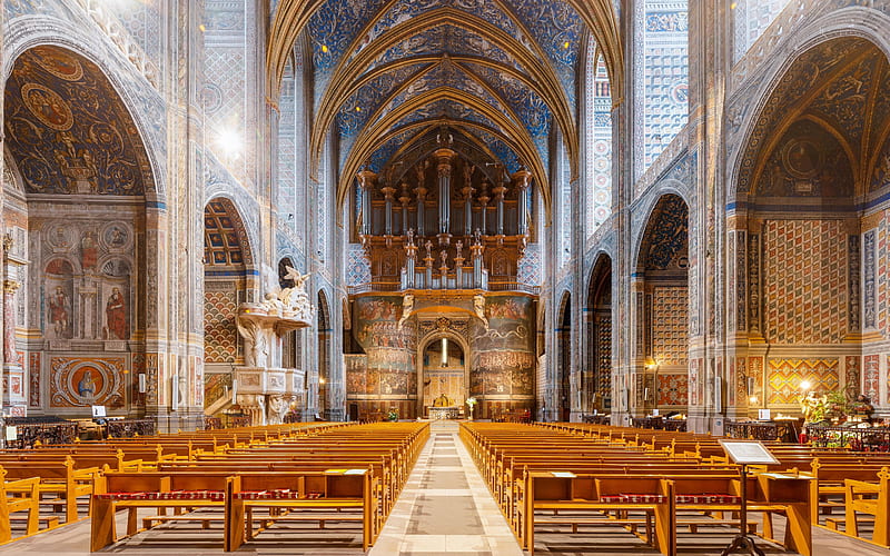 Sainte-Cecile Cathedral of Albi, interior view, interior, Albi Cathedral, church, Province of Tolouse, Albi, France, HD wallpaper