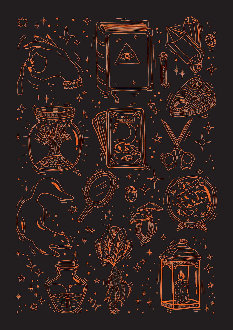 mmmmagick, black, magic, orange, tarot, witchcraft, HD phone wallpaper