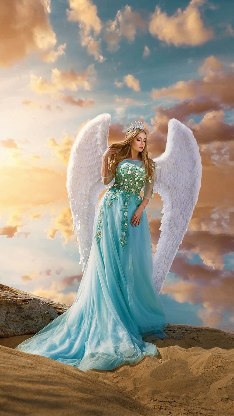 Angel cloud sky beautiful beauty queen wings blue dress elegant HD  phone wallpaper  Peakpx