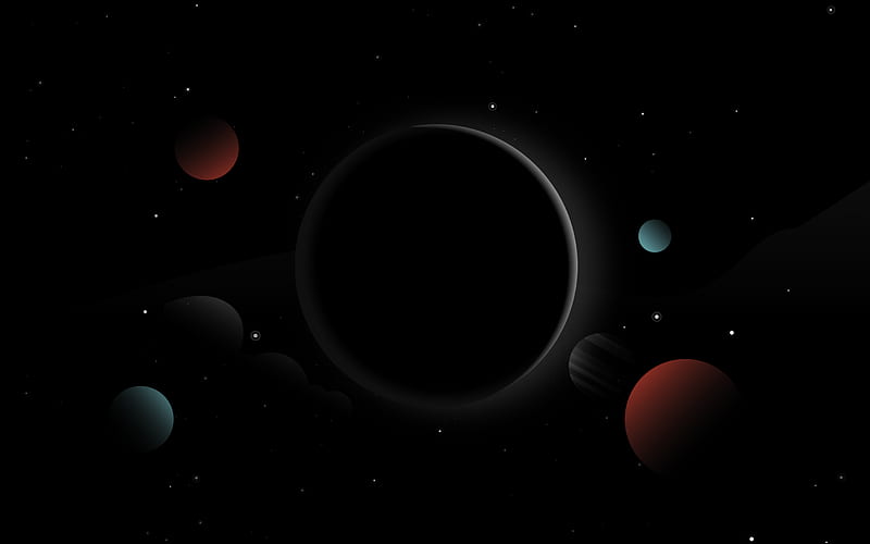 Minimalist 4K Black Wallpaper: Polygon Planet Orbit