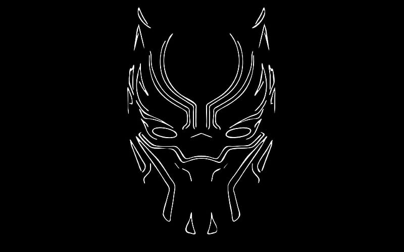 Black Panther linear art, 2018 movie, superheroes, minimal, black background, HD wallpaper