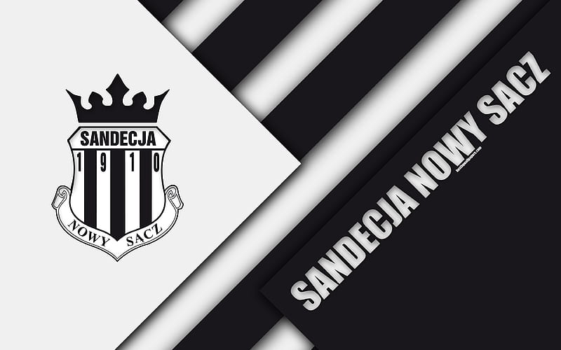 Sandecja Nowy Sacz, FC logo, material design, Polish football club, black and white abstraction, Nowy Sacz, Poland, Ekstraklasa, football, HD wallpaper
