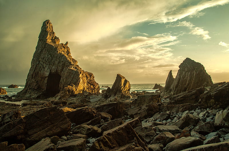 beach, rocks, stones, coast, sky, HD wallpaper