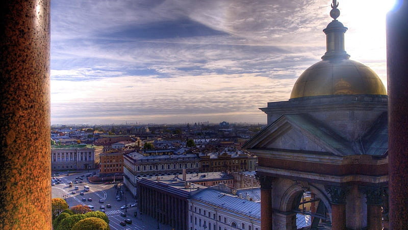 st. petersburg from st. isaacs cathedral, cathedral, city, columns, view, HD wallpaper