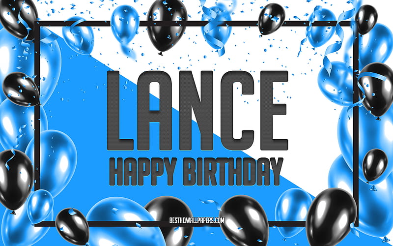 Happy Birtay Lance, Birtay Balloons Background, Lance, with names, Lance Happy Birtay, Blue Balloons Birtay Background, greeting card, Lance Birtay, HD wallpaper