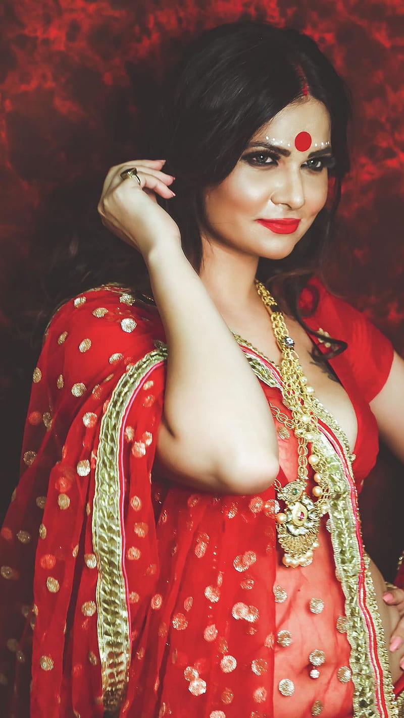 Aabha Paul , paul model actress, red saree, HD phone wallpaper
