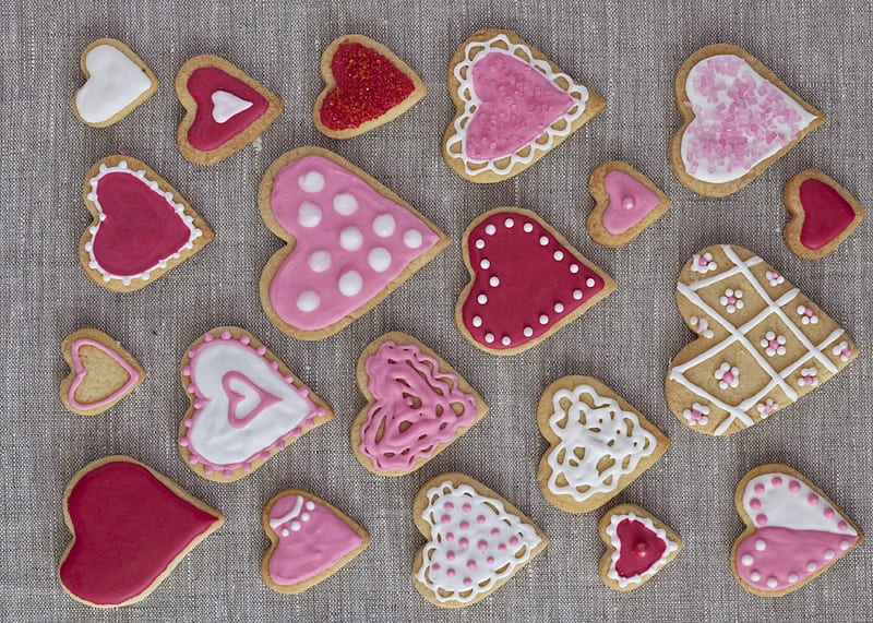 With Love, valentines, red, cookies, glaze, corazones, pibk, sweet, HD wallpaper
