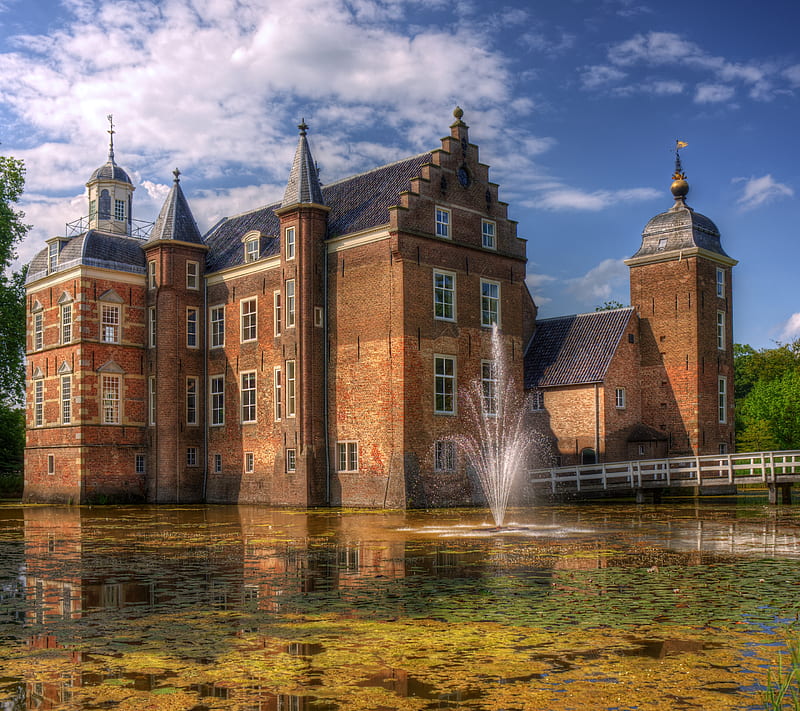 Manor, castle, house, mansion, palace, pond, HD wallpaper