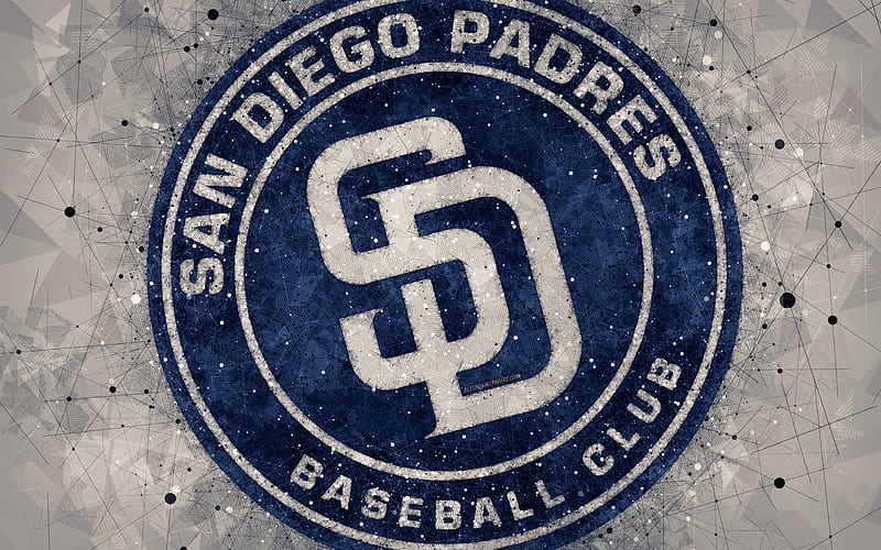 San Diego Padres American baseball club, geometric art, gray abstract background, National League, MLB, San Diego, California, USA, baseball, Major League Baseball, HD wallpaper