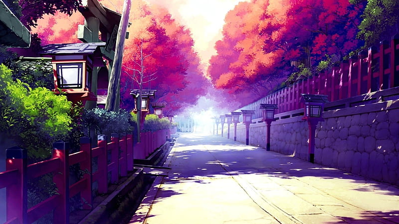 Street, japan, town, anime, HD wallpaper