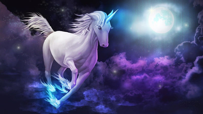 White Unicorn In Moon Sky Background Unicorn, HD wallpaper