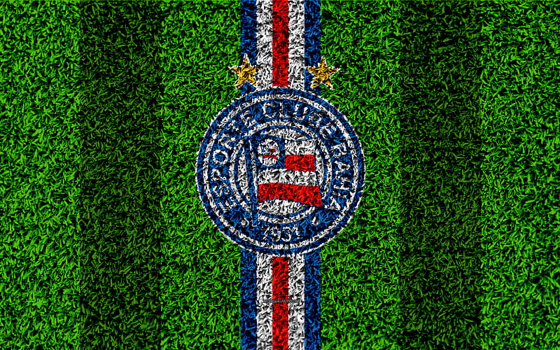 Bahia FC, Esporte Clube Bahia football lawn, logo, Brazilian football club, emblem, blue white lines, Serie A, Salvador, Brazil, Campeonato Brasileiro, Brazilian Championship A Series, HD wallpaper