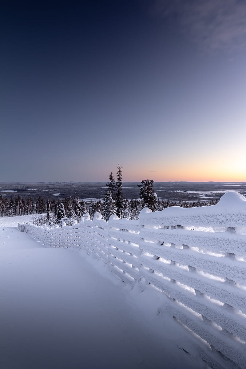 winter, snow, fence, snowy, frost, horizon, HD phone wallpaper