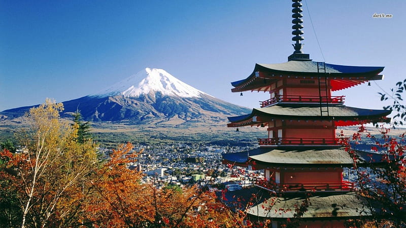 Fujiyoshida and Mt. Fuji, japan, Fujiyoshida, 1366x768, Fuji, HD wallpaper