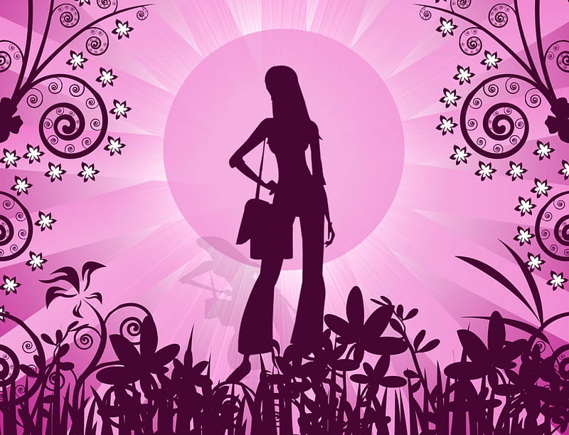 Pink Shadow Girl, sun, girl, silhouette, pink, floral, HD wallpaper ...
