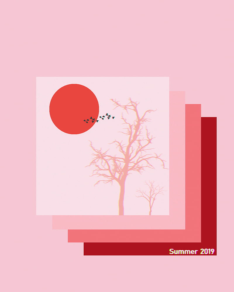 tree bark, nature, pink, shades, red, Sun, birds, branch, glitch art, summer, surreal, hop, digital, HD phone wallpaper
