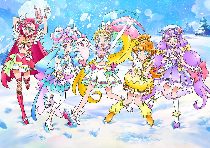 Anime, Tropical-Rouge! Pretty Cure, Minori Ichinose , Kururun (Pretty Cure) , Laura (Pretty Cure) , Manatsu Natsumi , Sango Suzumura , Asuka Takizawa, HD wallpaper