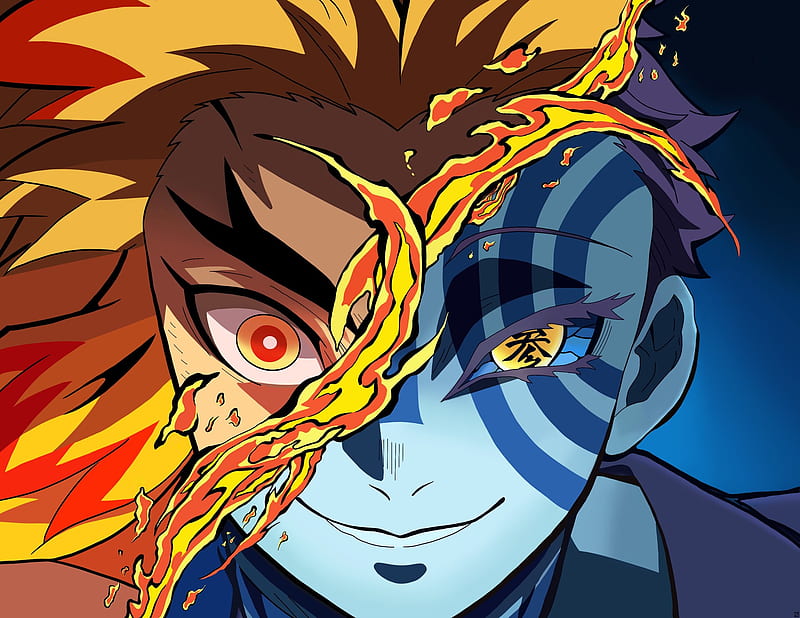 Anime, Demon Slayer: Kimetsu no Yaiba, Akaza (Demon Slayer: Kimetsu no Yaiba) , Kyojuro Rengoku, HD wallpaper
