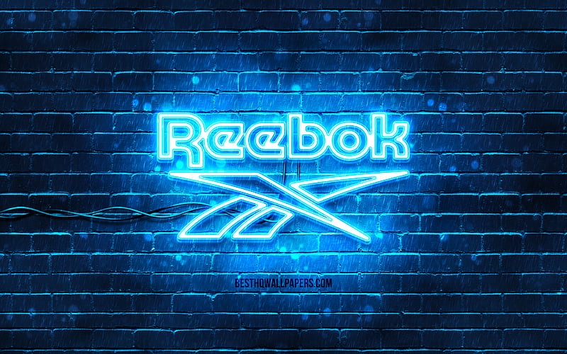 Reebok blue logo blue brickwall, Reebok logo, fashion brands, Reebok neon logo, Reebok, HD wallpaper