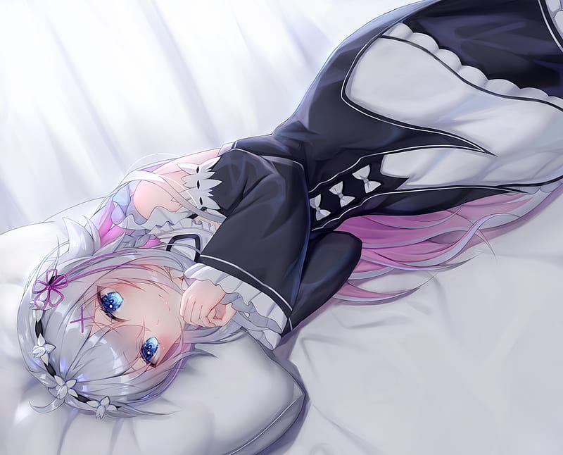 rem, lying down, maid outfit, cute, white hair, re: zero kara hajimeru isekai seikatsu, Anime, HD wallpaper