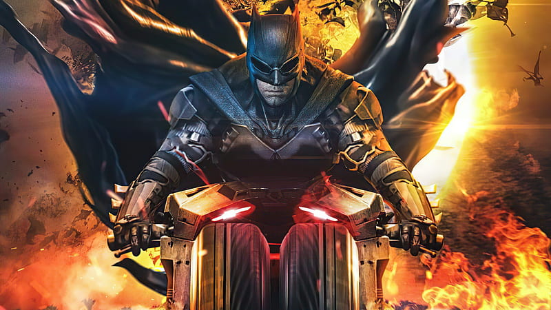 The Batman On Bike In Fiery Background Batman, HD wallpaper | Peakpx