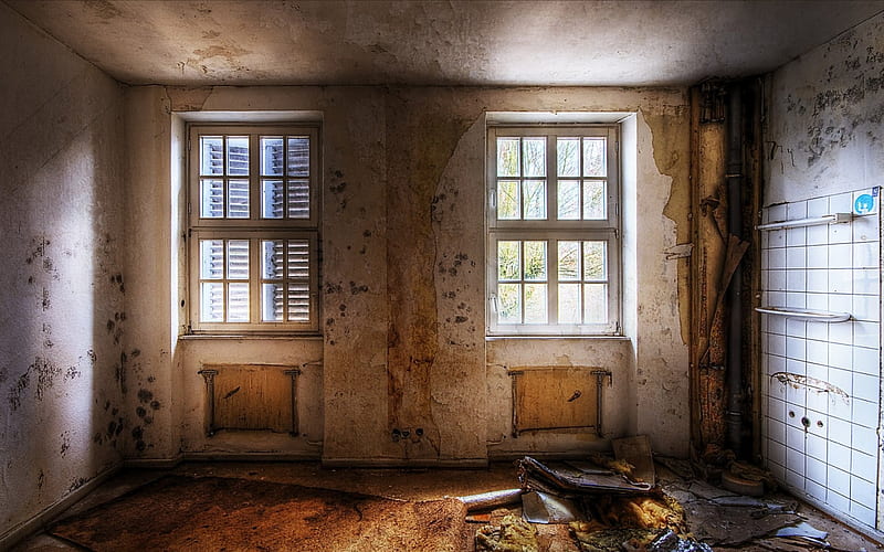 abandoned and ruined home r, bathroom, interior, ruins, r, abandoned, HD wallpaper