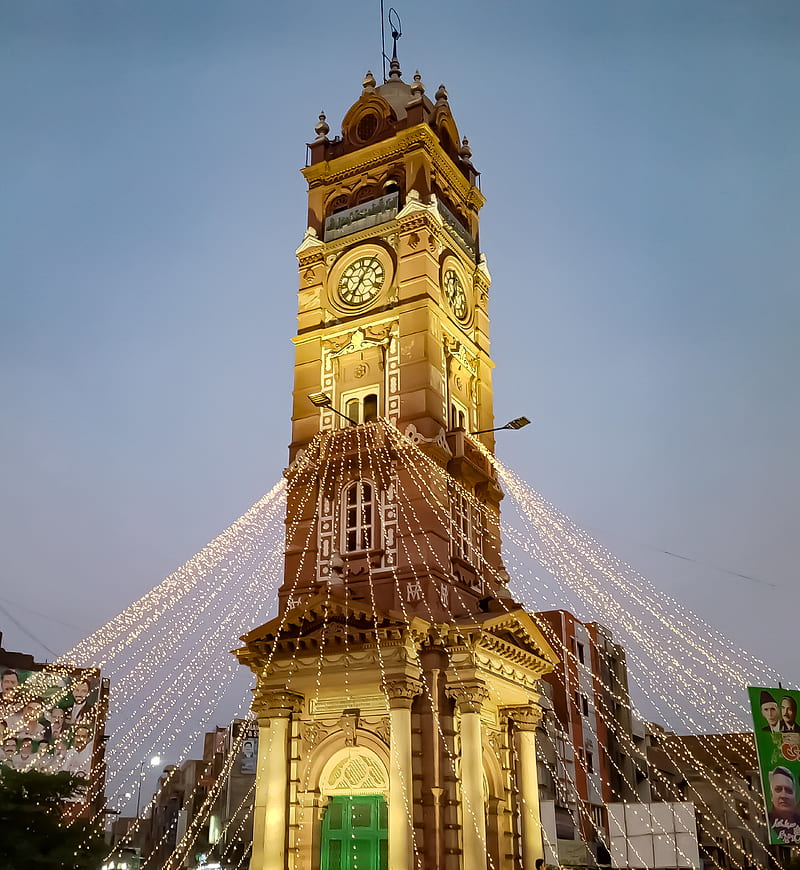 Clock tower, art, bonito, faisalabad, landmark, landscape, monument, pakistan, punjab, HD phone wallpaper