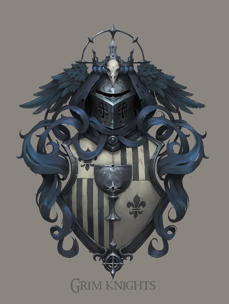 Grim Knights, armor, art, helmet, shield, wings, HD phone wallpaper
