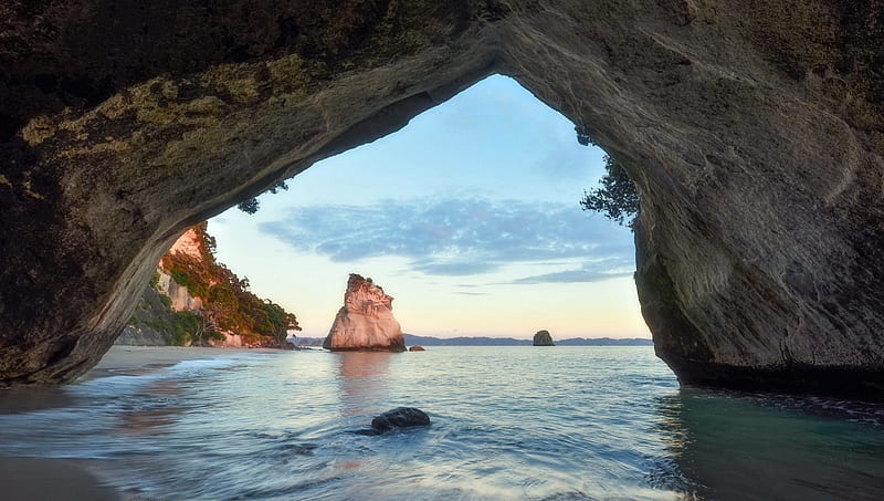 beautiful grotto on a beach, beach, rocks, grotto, sea, HD wallpaper