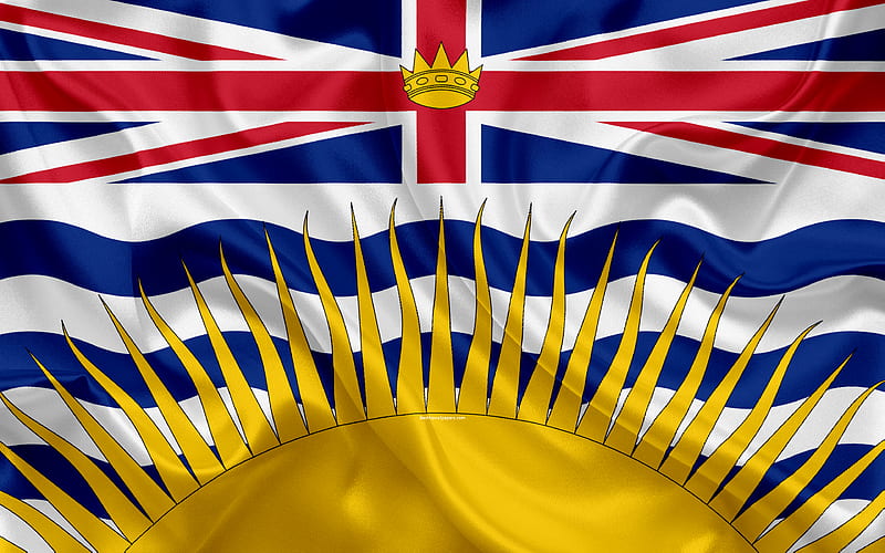 flag of British Columbia, Canada province, British Columbia, silk flag, Canadian symbols, HD wallpaper